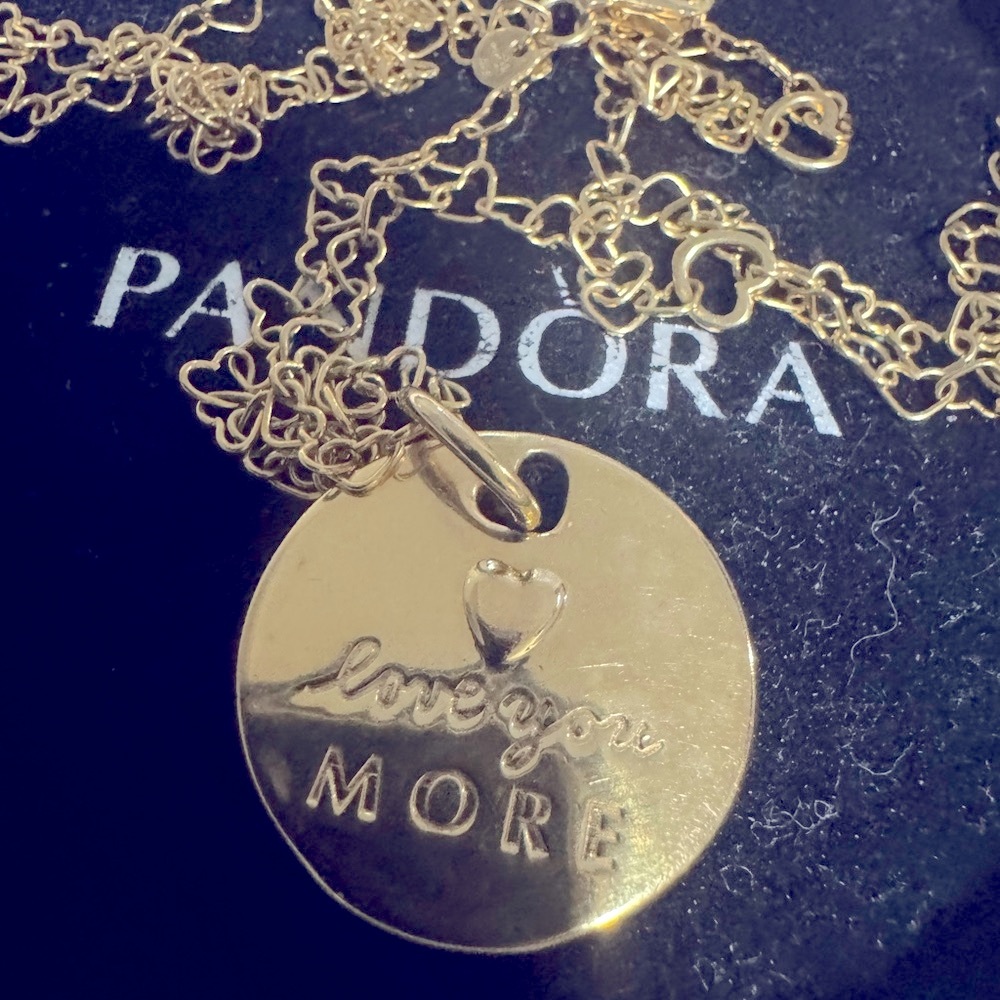 Authentic Pandora Heart & Love You More Round Pendant 18k Gold Plated necklace - Picture 2 of 9